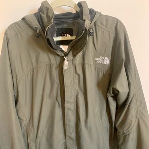 Olive green North Face shell rain jacket